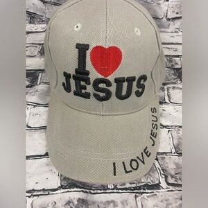 I love Jesus Christian Tan Hook & Loop Back Strap Size Adjustable Baseball Hat